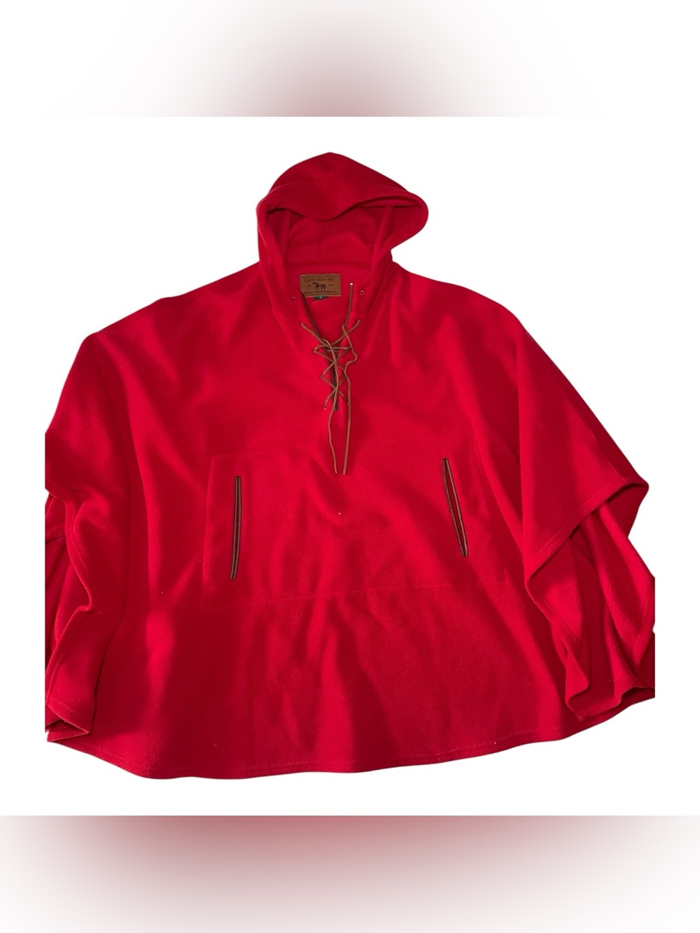 Vintage Lauren Ralph Lauren Red Fleece Hooded Poncho Cape One Size
